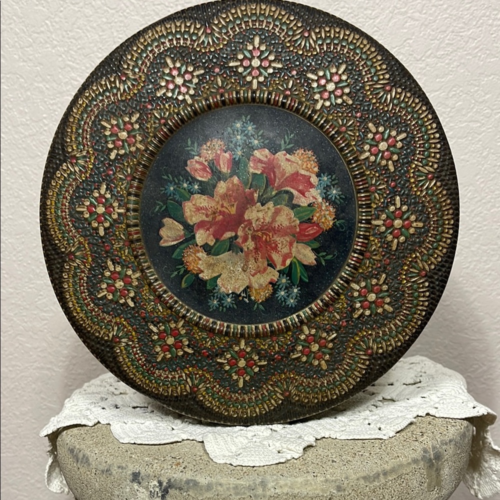 Vintage Floral Embossed Biscuits Tin Made in Holland